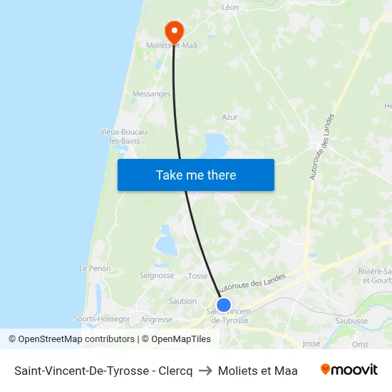 Saint-Vincent-De-Tyrosse - Clercq to Moliets et Maa map