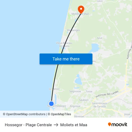 Hossegor - Plage Centrale to Moliets et Maa map