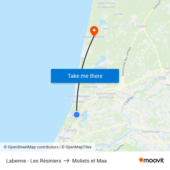 Labenne - Les Résiniers to Moliets et Maa map