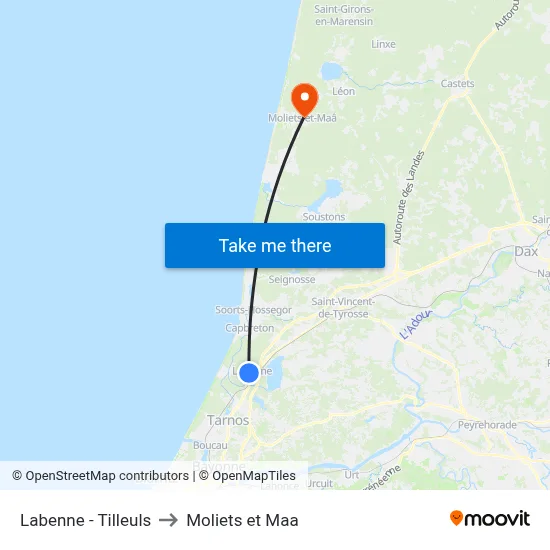 Labenne - Tilleuls to Moliets et Maa map