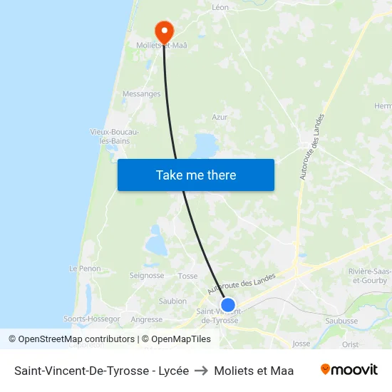 Saint-Vincent-De-Tyrosse - Lycée to Moliets et Maa map