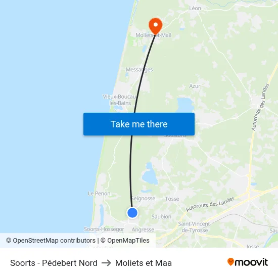 Soorts - Pédebert Nord to Moliets et Maa map