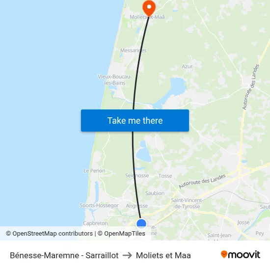 Bénesse-Maremne - Sarraillot to Moliets et Maa map