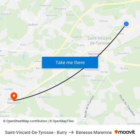 Saint-Vincent-De-Tyrosse - Burry to Bénesse Maremne map