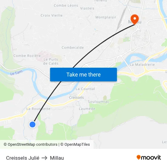 Creissels Julié to Millau map