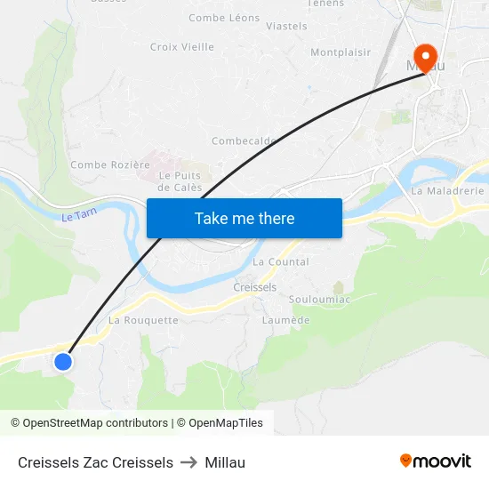 Creissels Zac Creissels to Millau map