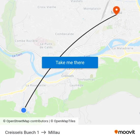 Creissels Buech 1 to Millau map