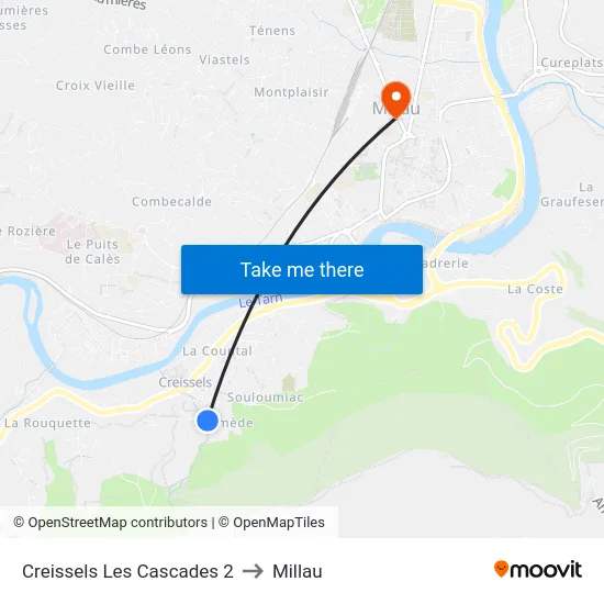 Creissels Les Cascades 2 to Millau map