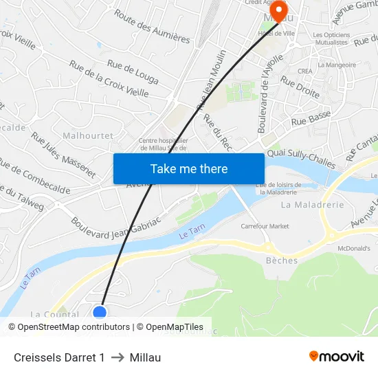 Creissels Darret 1 to Millau map