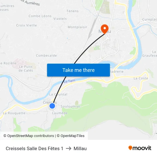 Creissels Salle Des Fêtes 1 to Millau map