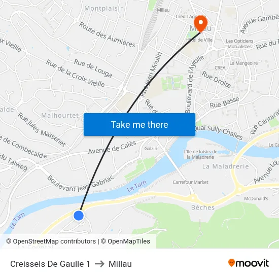 Creissels De Gaulle 1 to Millau map