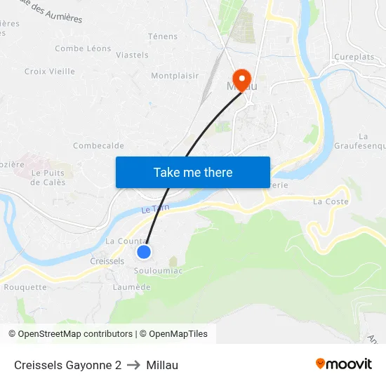 Creissels Gayonne 2 to Millau map