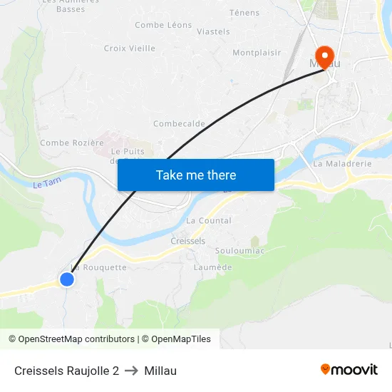 Creissels Raujolle 2 to Millau map