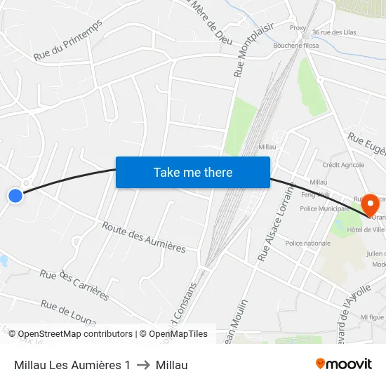 Millau Les Aumières 1 to Millau map