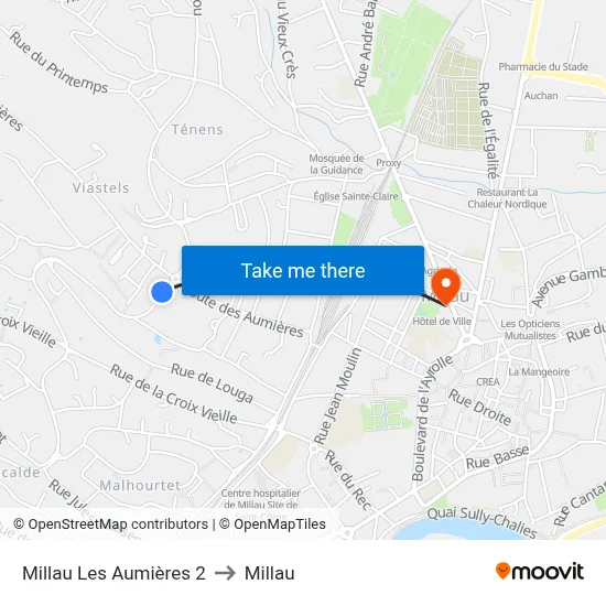 Millau Les Aumières 2 to Millau map