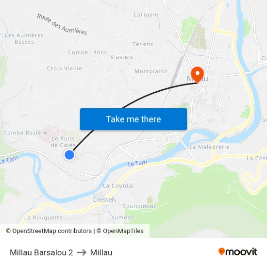 Millau Barsalou 2 to Millau map