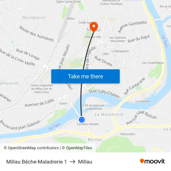 Millau Bêche-Maladrerie  1 to Millau map