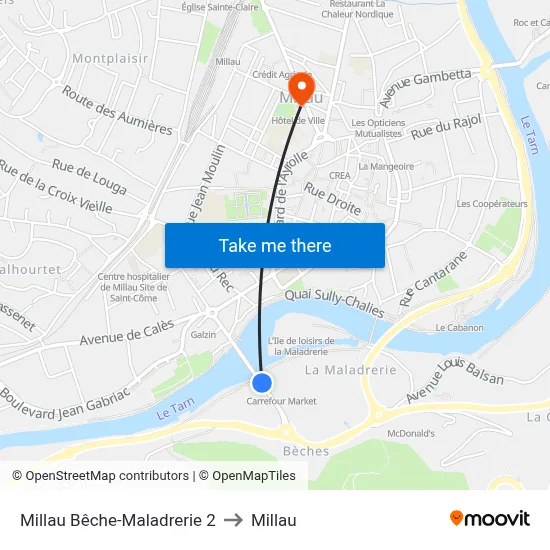 Millau Bêche-Maladrerie  2 to Millau map