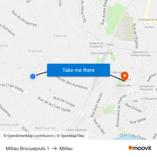 Millau Brocuejouls 1 to Millau map