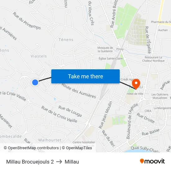 Millau Brocuejouls 2 to Millau map