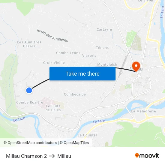 Millau Chamson 2 to Millau map