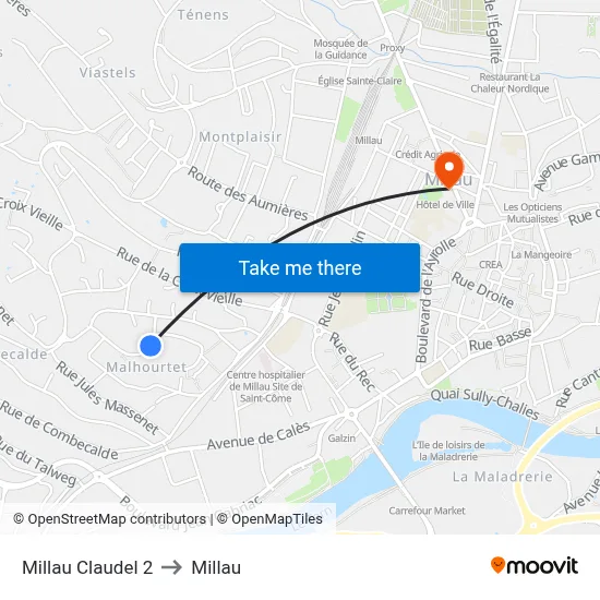 Millau Claudel 2 to Millau map