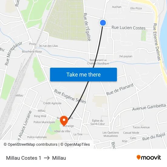 Millau Costes 1 to Millau map