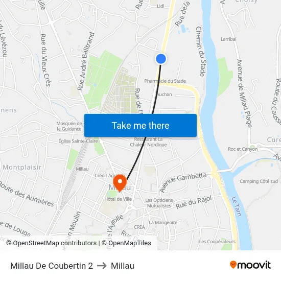 Millau De Coubertin 2 to Millau map