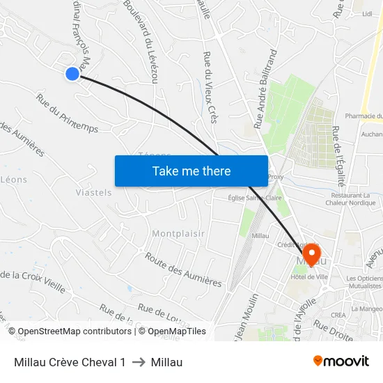 Millau Crève Cheval 1 to Millau map