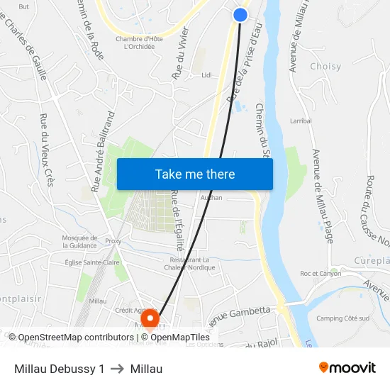 Millau Debussy 1 to Millau map