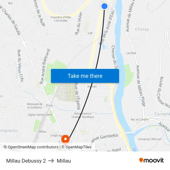 Millau Debussy 2 to Millau map