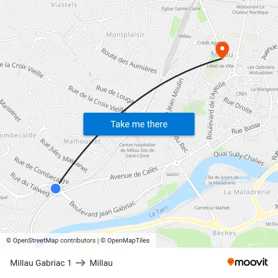 Millau Gabriac 1 to Millau map