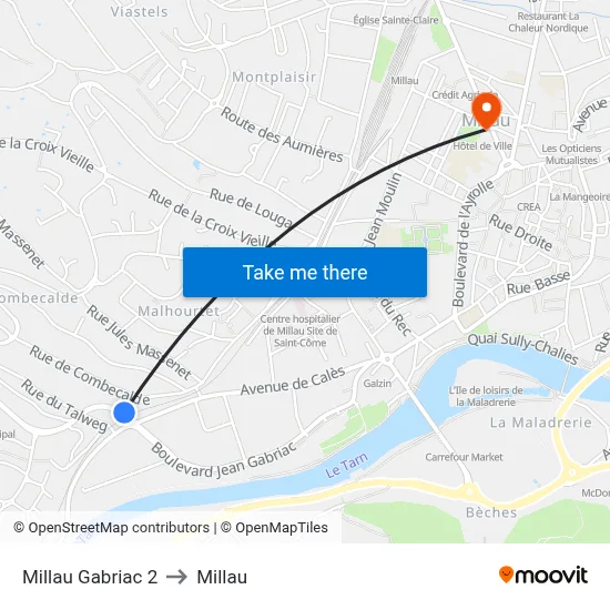 Millau Gabriac 2 to Millau map