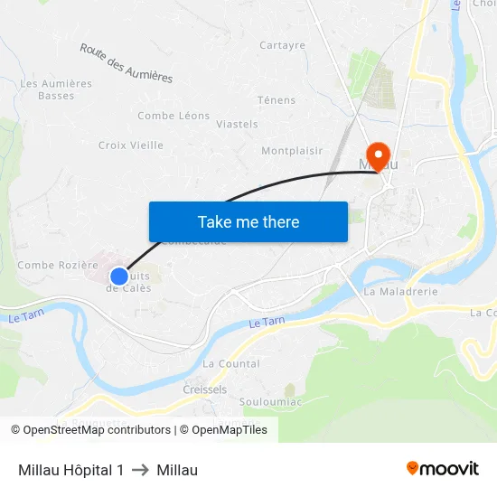 Millau Hôpital 1 to Millau map