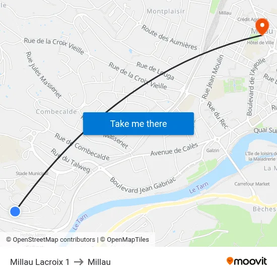 Millau Lacroix 1 to Millau map