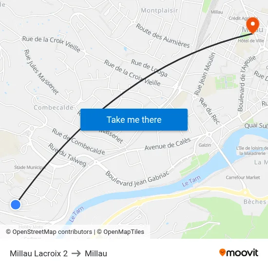 Millau Lacroix 2 to Millau map