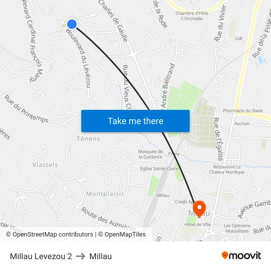 Millau Levezou 2 to Millau map
