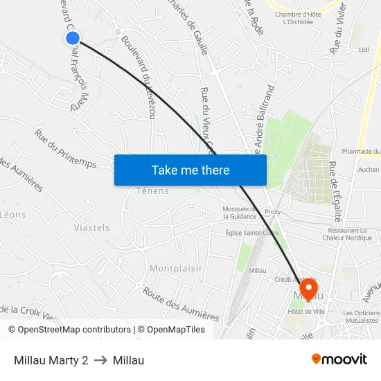 Millau Marty 2 to Millau map