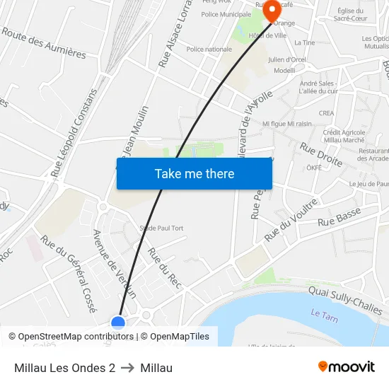 Millau Les Ondes 2 to Millau map