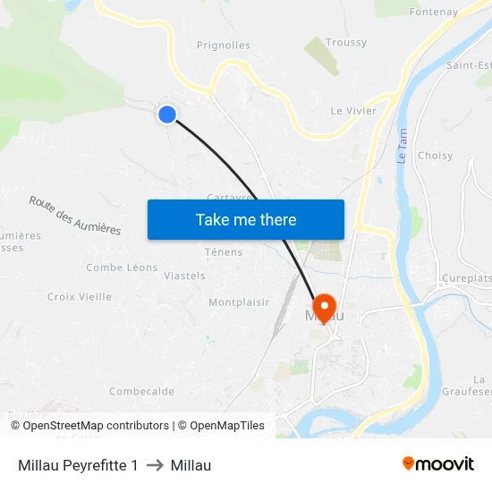 Millau Peyrefitte 1 to Millau map