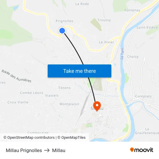 Millau Prignolles to Millau map