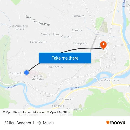 Millau Senghor 1 to Millau map