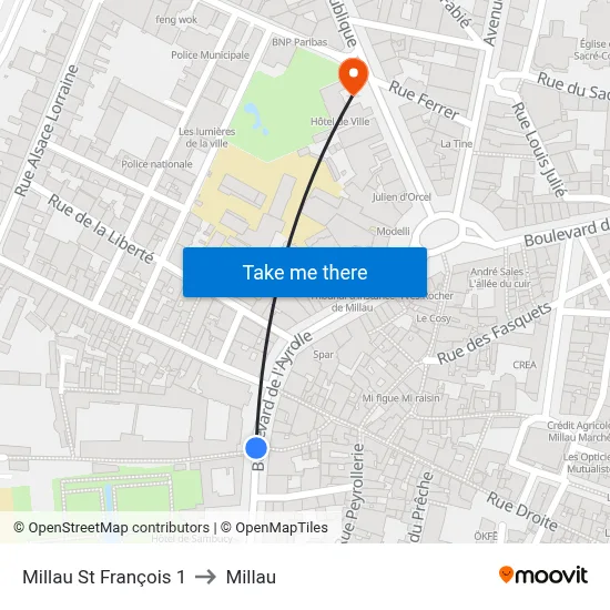 Millau St François 1 to Millau map