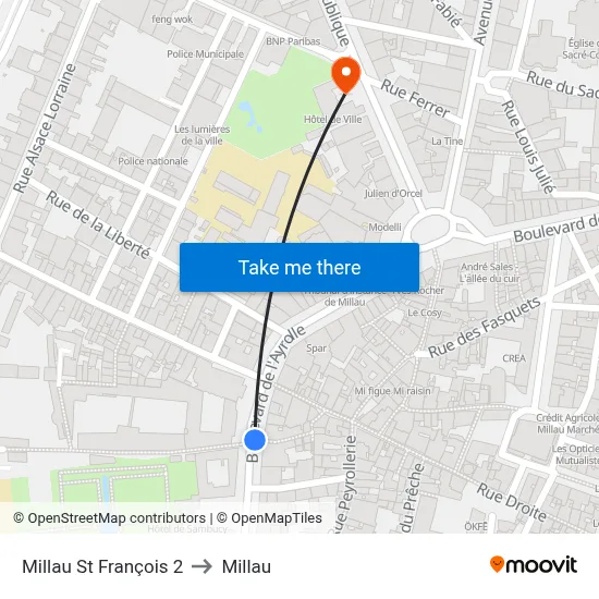 Millau St François 2 to Millau map