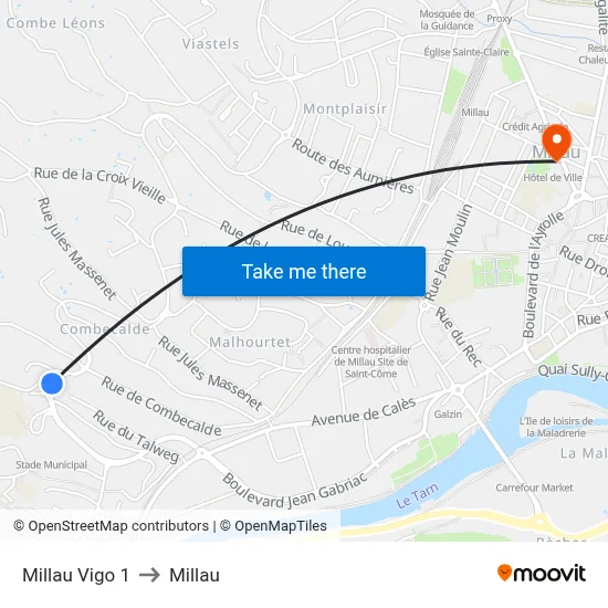 Millau Vigo 1 to Millau map