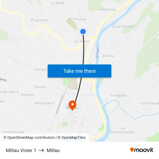 Millau Vivier 1 to Millau map