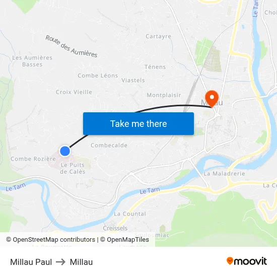 Millau Paul to Millau map