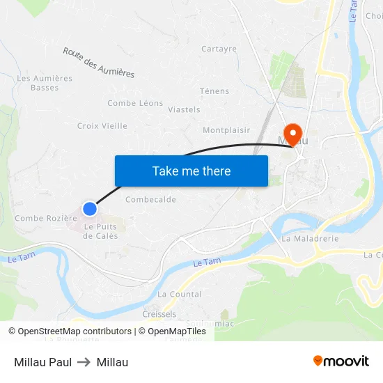 Millau Paul to Millau map