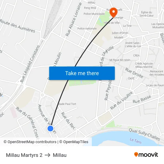 Millau Martyrs 2 to Millau map