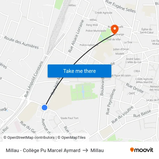 Millau - Collège Pu Marcel Aymard to Millau map